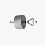 Detailfoto van een Barbarian vismagneet in onderdelen, met losse bout, rubberen ring, magneetkern, oogbout en moer voor montage.