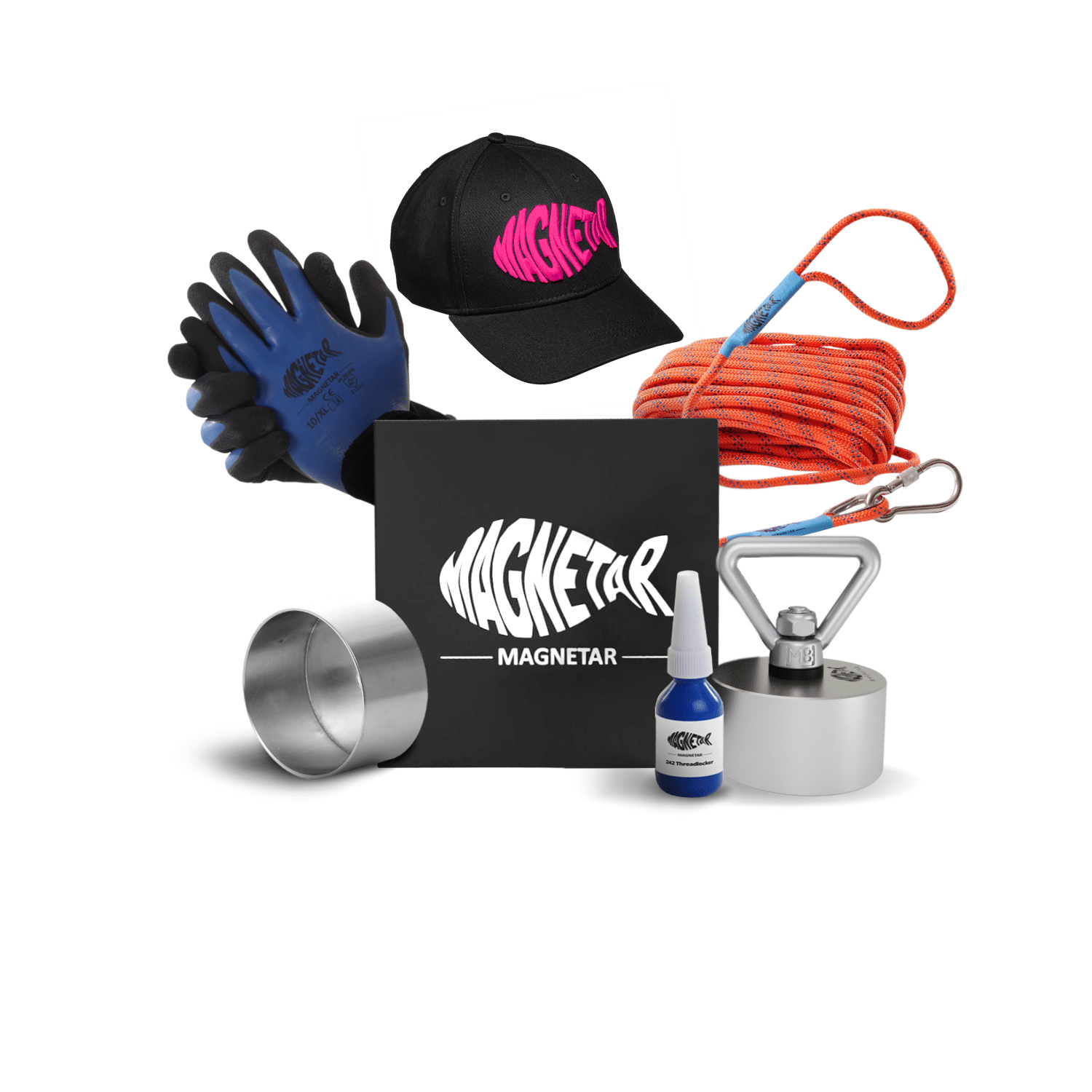 Complete magneetvis set met vismagneet, touw, handschoenen, cap, borglijm en beschermhoes, ideaal voor vrouwen