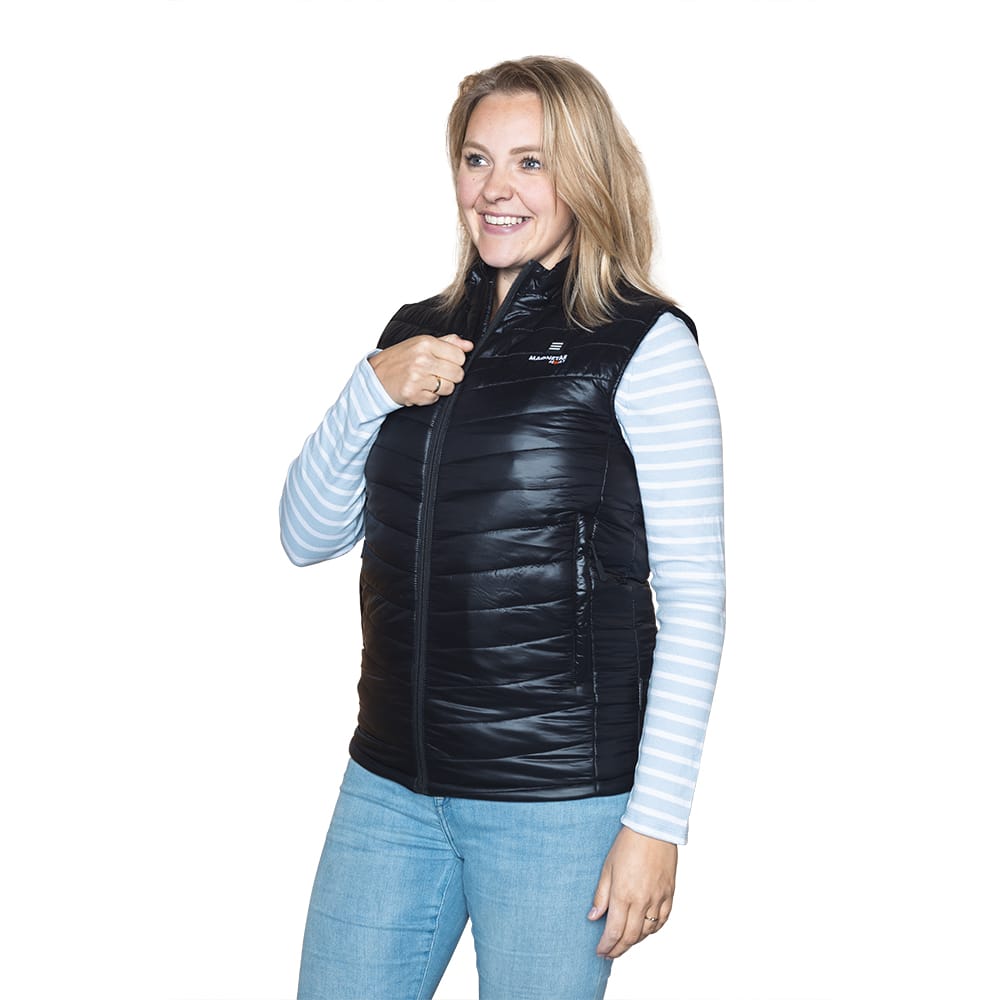 De verwarmde bodywarmer is ook geschikt voor vrouwen (unisex)