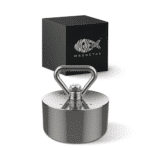 Productfoto van neodymium Barbarian vismagneet met driehoekige oogbout en opbergdoos, geschikt voor magneetvissen en zware metalen vondsten