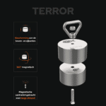 USP-afbeelding van cilindervormige neodymium Terror vismagneet met 360° magnetische werking, beschermde behuizing en lange aantrekkingsafstand.