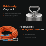 USP-afbeelding van vismagneet met driehoekige oogbout en dubbelgevlochten touw, UV-bestendig, slijtvast en geschikt voor magneetvissen met zware belasting