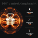 USP-afbeelding van 360° Hardcore vismagneet met totale trekkracht van 600 kg, 150 kg per zijde en magnetische aantrekkingskracht tot 14 cm afstand.