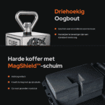 USP-afbeelding van Cube vismagneet met driehoekige oogbout en harde beschermkoffer met MagShield-schuim voor veilige opslag en transport.