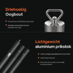 USP-afbeelding van easy vismagneet met driehoekige oogbout en lichtgewicht aluminium prikstok, eenvoudig te monteren en geschikt voor moeilijk bereikbare plekken.