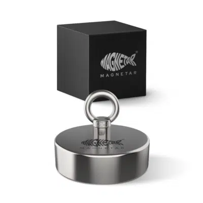 Productfoto Classic 500 vismagneet met RVS oogbout en zwarte verpakking voor krachtig magneetvissen