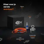 USP foto van magneetvisset met Classic vismagneet, 6 mm gevlochten touw, borglijm en opbergdoos