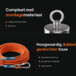 USP foto van Classic vismagneet met RVS oogbout, borgringen en dubbel gevlochten UV-bestendig touw