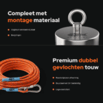 USP foto Classic 400 vismagneet met RVS oogbout, borgringen en dubbel gevlochten touw voor magneetvissen