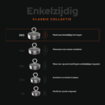 Vergelijkingsfoto van de Classic collectie met enkelzijdige vismagneten van 110 tot 500 kg trekkracht