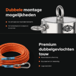 USP-afbeelding van dubbelzijdige vismagneet met twee montageogen en premium dubbelgevlochten touw voor magneetvissen