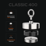 USP foto Classic 400 vismagneet met stalen behuizing, enkelzijdig ontwerp en geconcentreerde trekkracht
